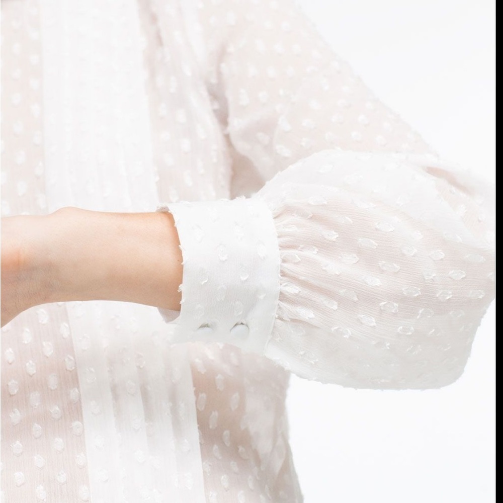 Zara XS plumetis sotted blouse longl sleeved with button cuff details